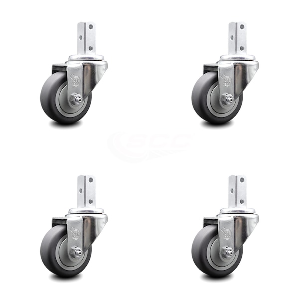 3 Inch Thermoplastic Rubber Wheel Swivel 3/4 Inch Square Stem Caster Set SCC
